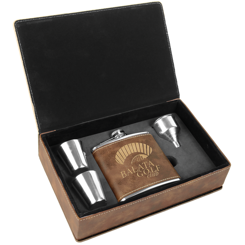 6 oz. Rustic & Gold Leatherette Flask Gift Box Set