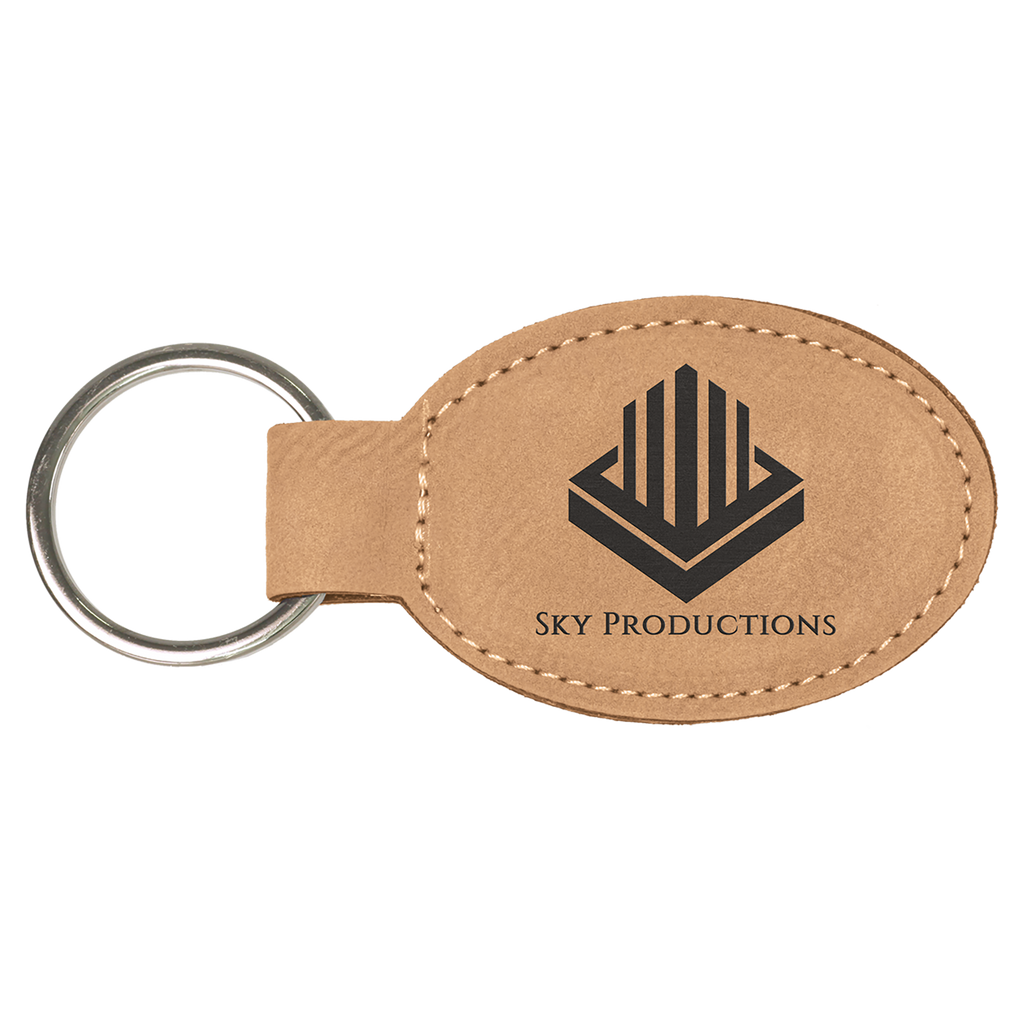 Light Brown Leatherette Oval Keychain
