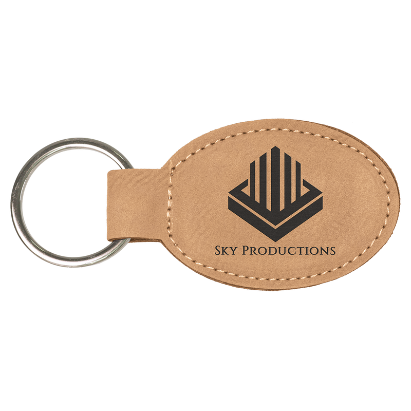 Light Brown Leatherette Oval Keychain