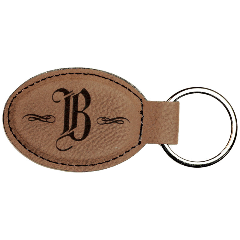 Dark Brown Leatherette Oval Keychain