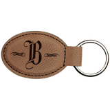 Dark Brown Leatherette Oval Keychain