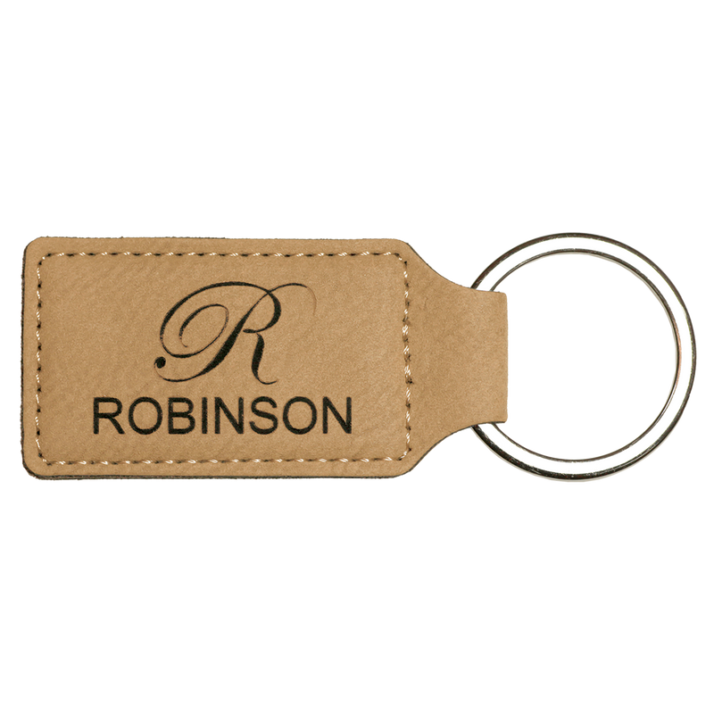Light Brown Leatherette Rectangle Keychain