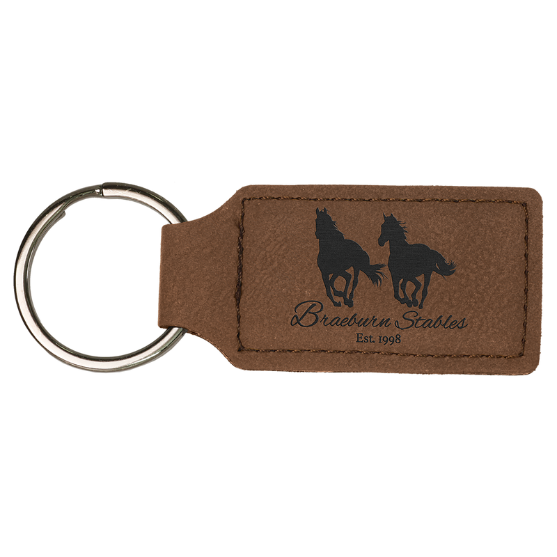 Dark Brown Leatherette Rectangle Keychain
