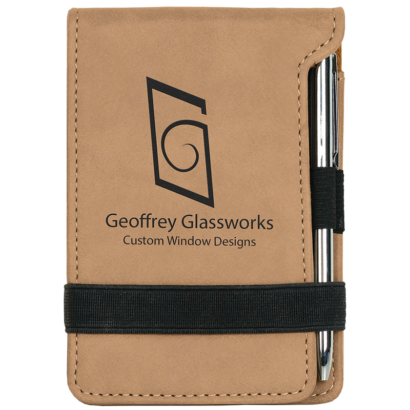 Light Brown Leatherette Mini Notepad with Pen & Paper