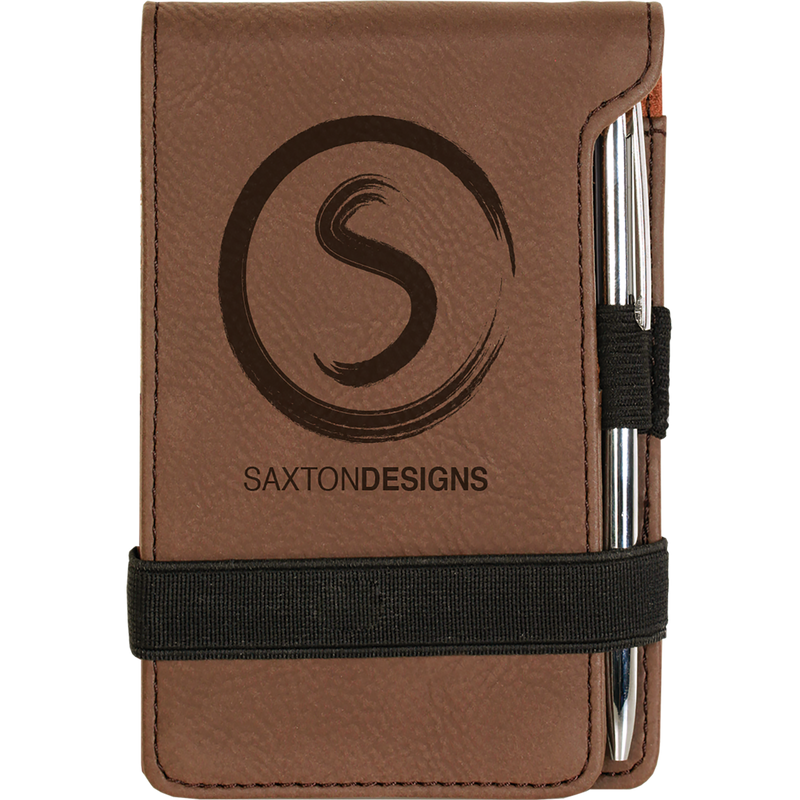 Dark Brown Leatherette Mini Notepad with Pen & Paper