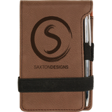 Dark Brown Leatherette Mini Notepad with Pen & Paper