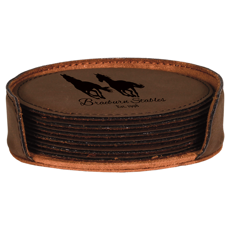 Dark Brown Leatherette Round 6-Coaster Set