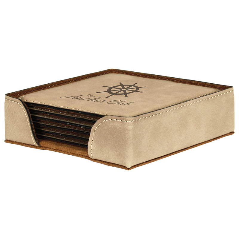 Light Brown Leatherette Square 6-Coaster Set