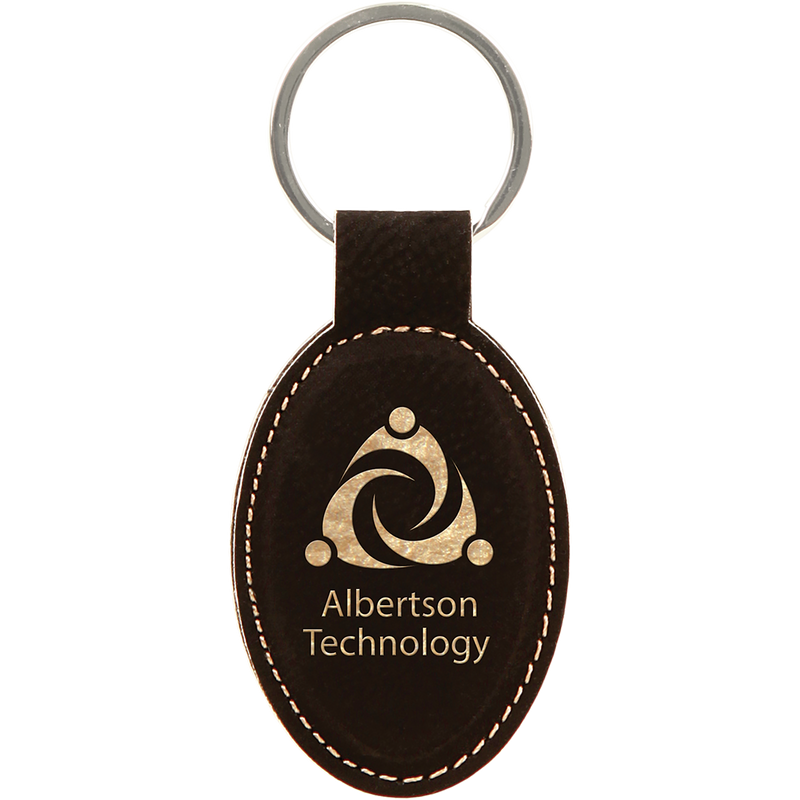 Black & Gold Leatherette Oval Keychain