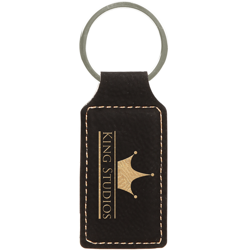 Black & Gold Leatherette Rectangle Keychain