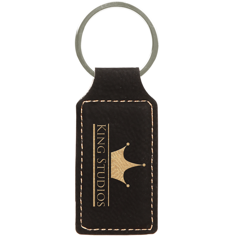 Black & Gold Leatherette Rectangle Keychain