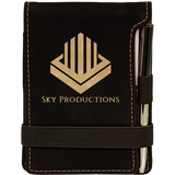 Black & Gold Leatherette Mini Notepad with Pen & Paper