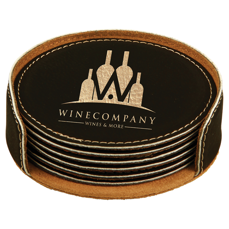 Black & Gold Leatherette Round 6-Coaster Set