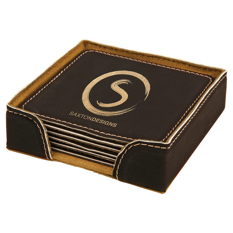 Black & Gold Leatherette Square 6-Coaster Set