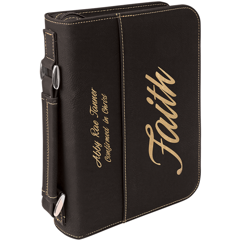 Black & Gold Leatherette Book/Bible Cover with Handle & Zipper