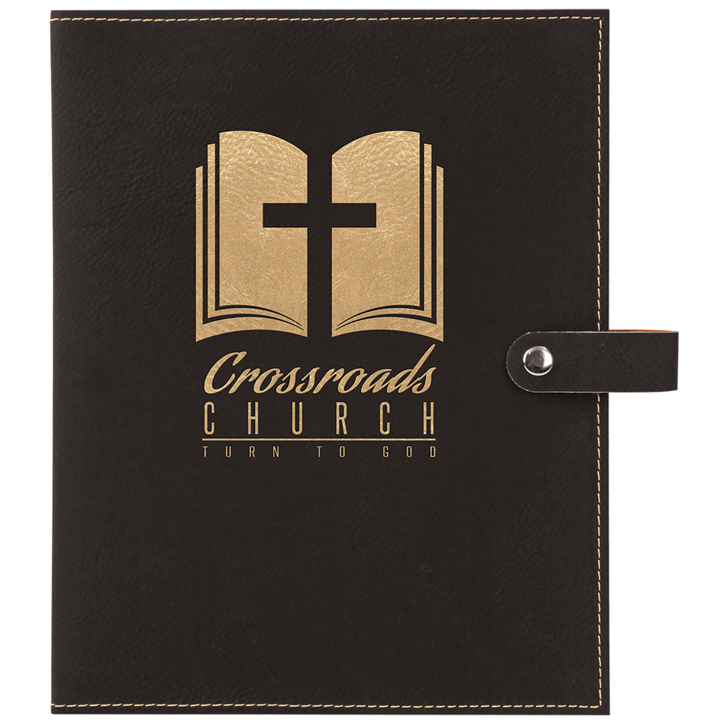 Black & Gold Leatherette Book/Bible Cover with Snap Closure