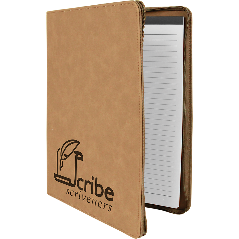 Light Brown Leatherette Portfolio with Zipper & Notepad