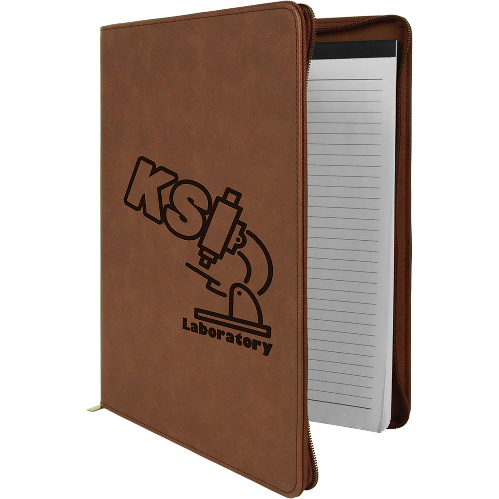 Dark Brown Leatherette Portfolio with Zipper & Notepad