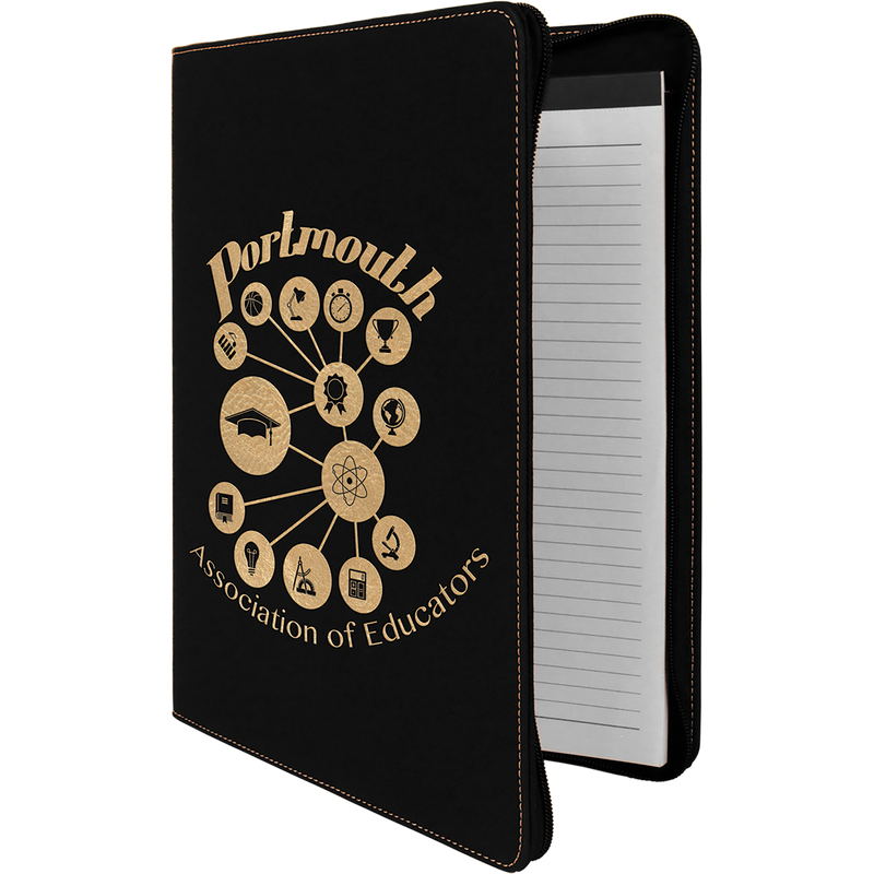 Black & Gold Leatherette Portfolio with Zipper & Notepad
