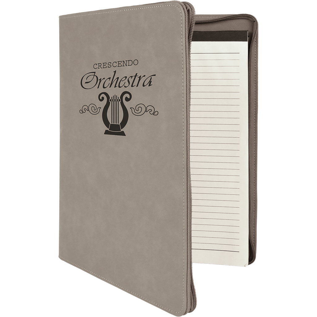 Gray Leatherette Portfolio with Zipper & Notepad