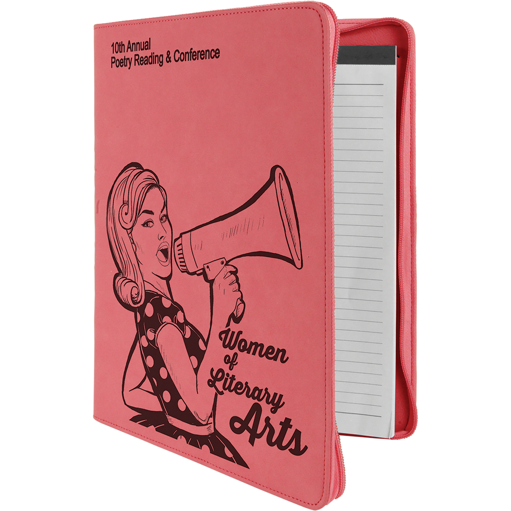 Pink Leatherette Portfolio with Zipper & Notepad