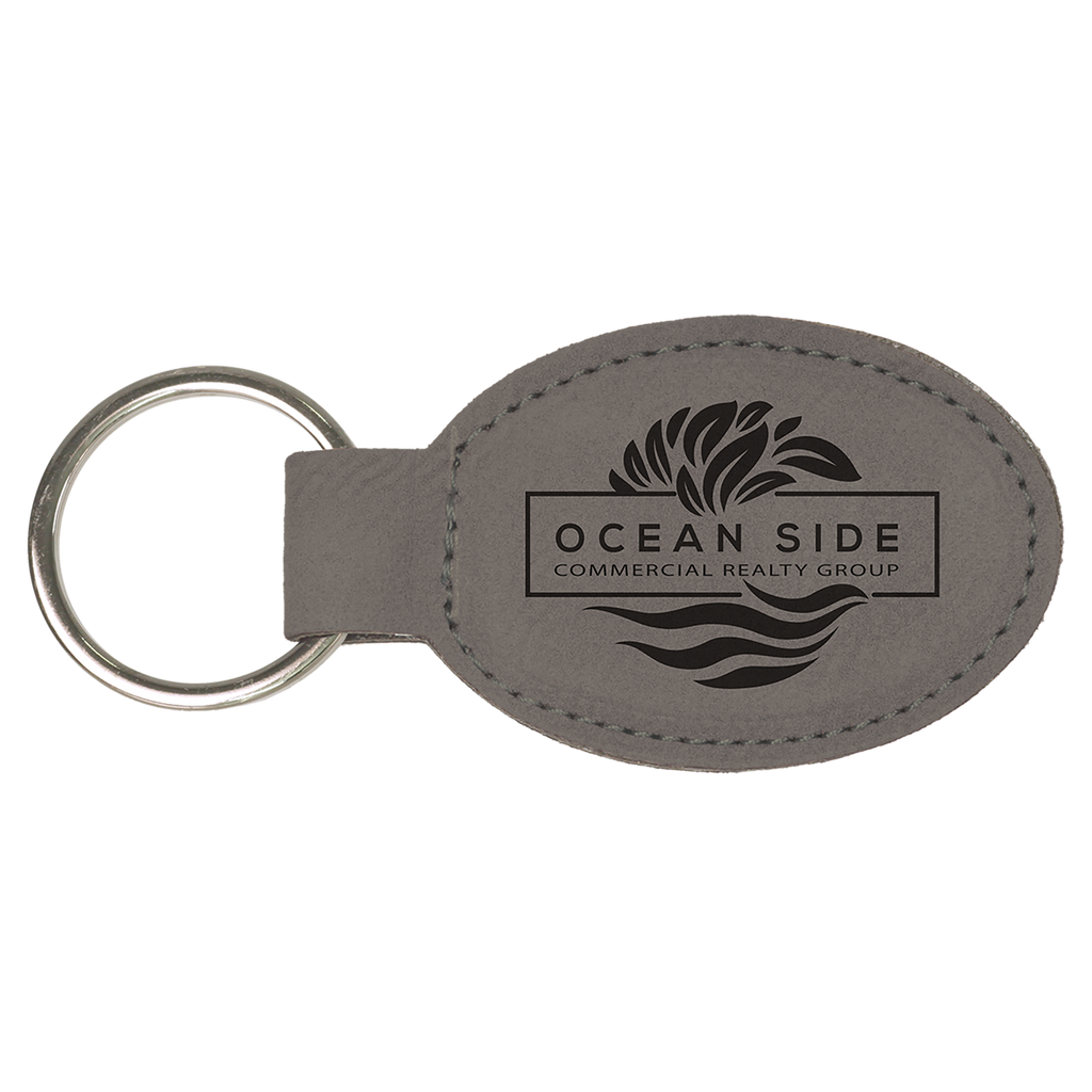 Gray Leatherette Oval Keychain