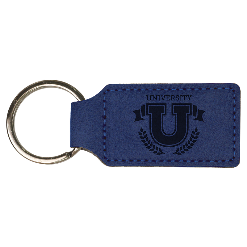 Blue Leatherette Rectangle Keychain