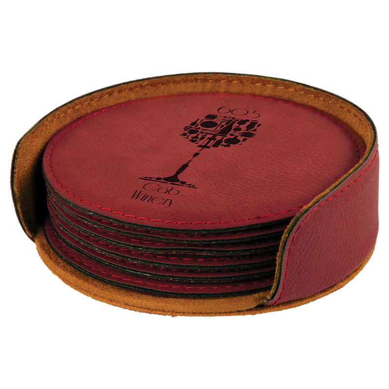 Rose Leatherette Round 6-Coaster Set