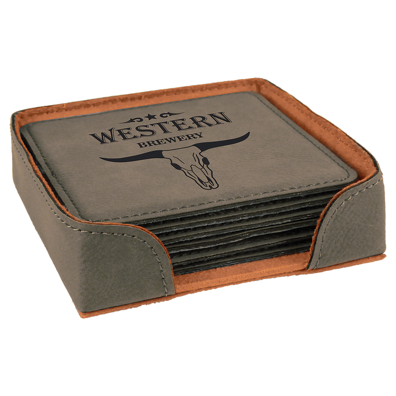 Gray Leatherette Square 6-Coaster Set