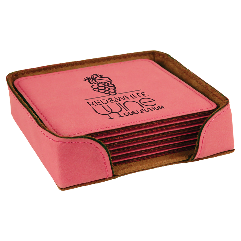 Pink Leatherette Square 6-Coaster Set