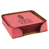 Pink Leatherette Square 6-Coaster Set