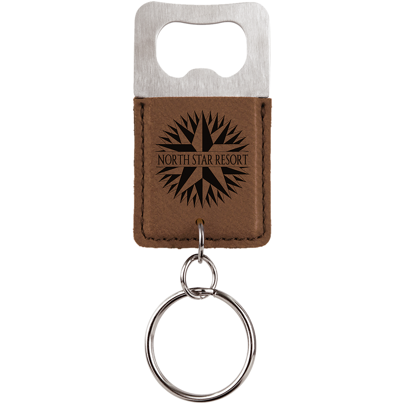 Dark Brown Leatherette Rectangle Bottle Opener Keychain