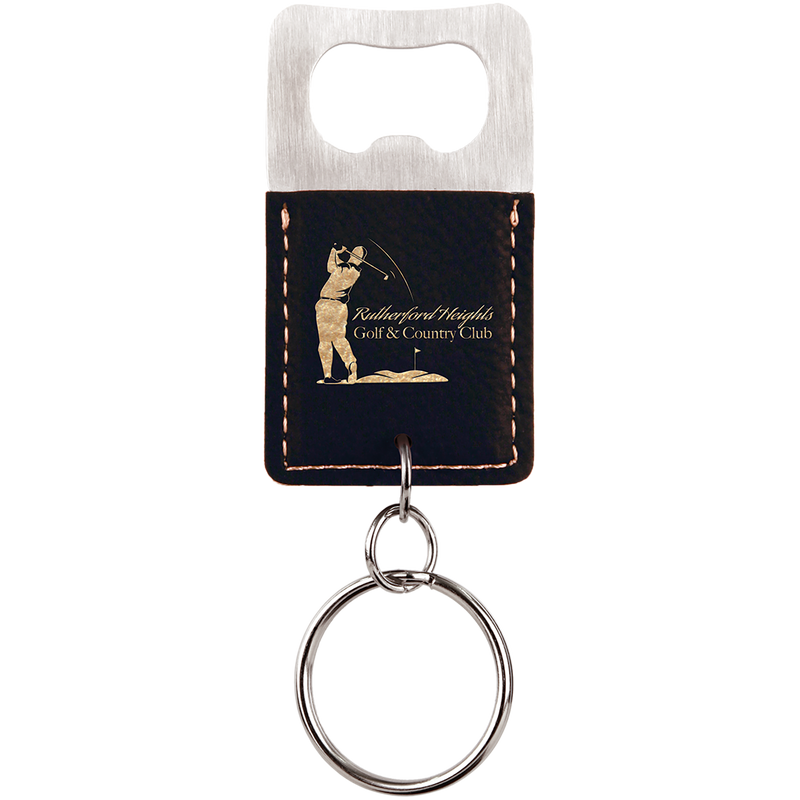 Black & Gold Leatherette Rectangle Bottle Opener Keychain