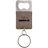Gray Leatherette Rectangle Bottle Opener Keychain