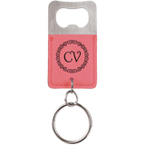 Pink Leatherette Rectangle Bottle Opener Keychain