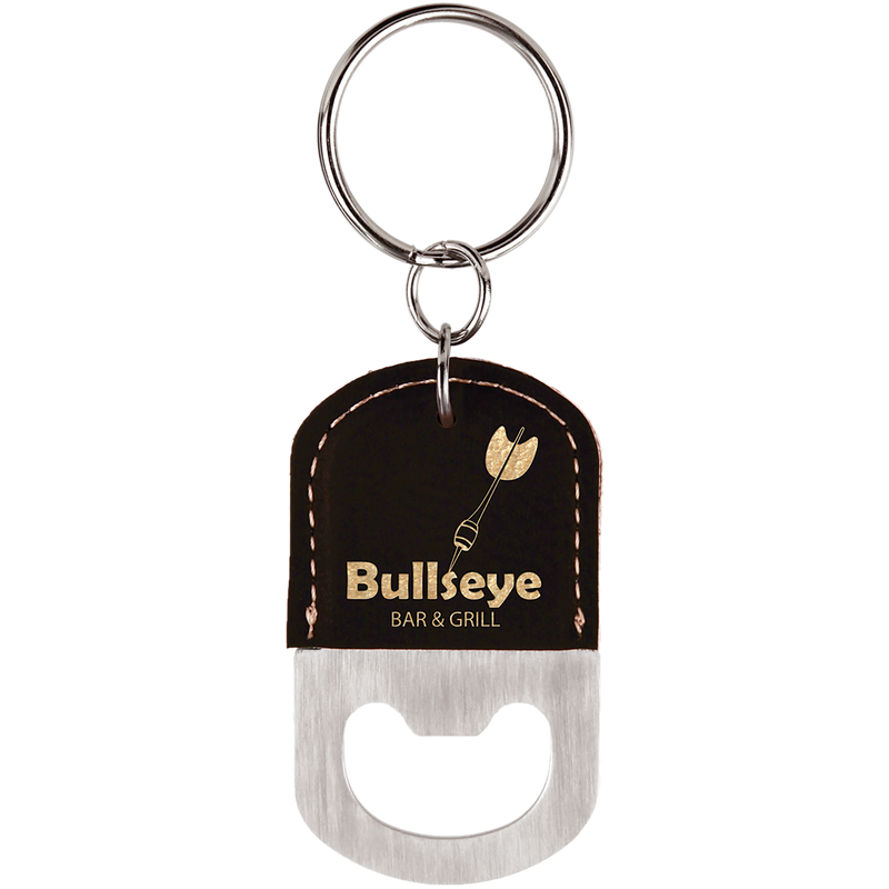 Black & Gold Leatherette Oval Bottle Opener Keychain