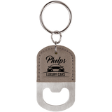Gray Leatherette Oval Bottle Opener Keychain