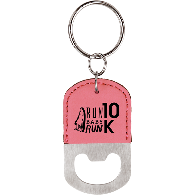 Pink Leatherette Oval Bottle Opener Keychain