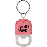Pink Leatherette Oval Bottle Opener Keychain