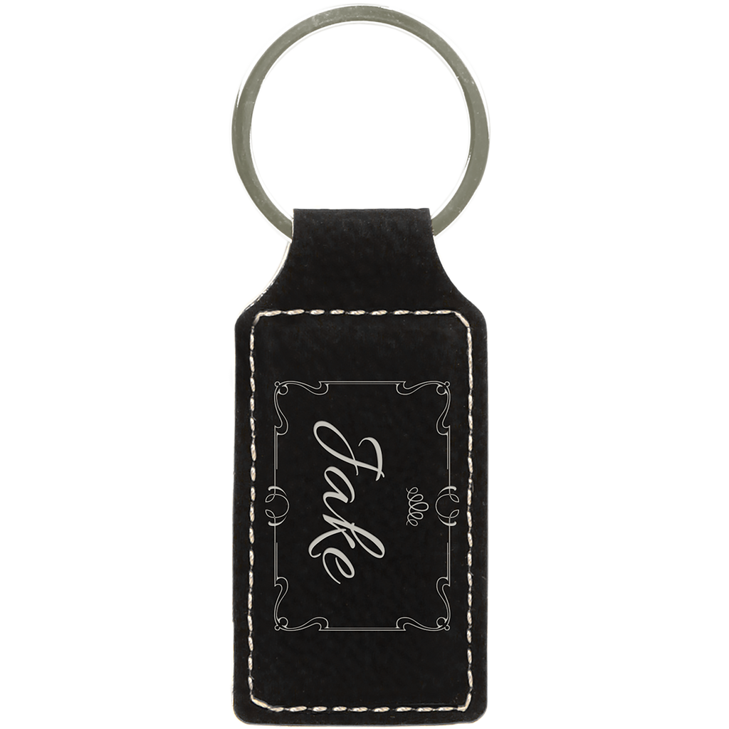 Black & Silver Leatherette Rectangle Keychain
