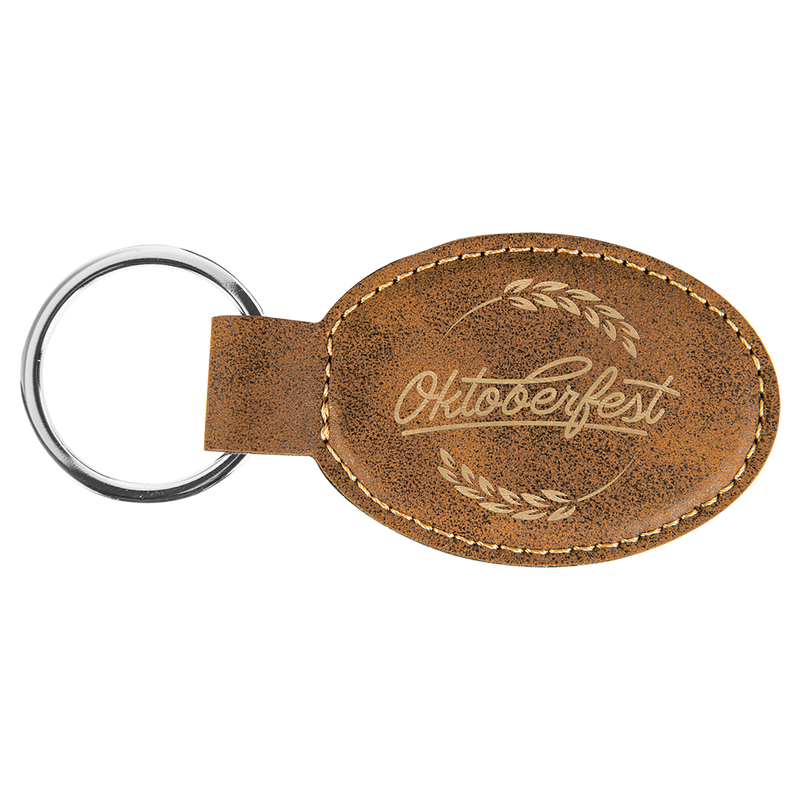 Rustic & Gold Leatherette Oval Keychain
