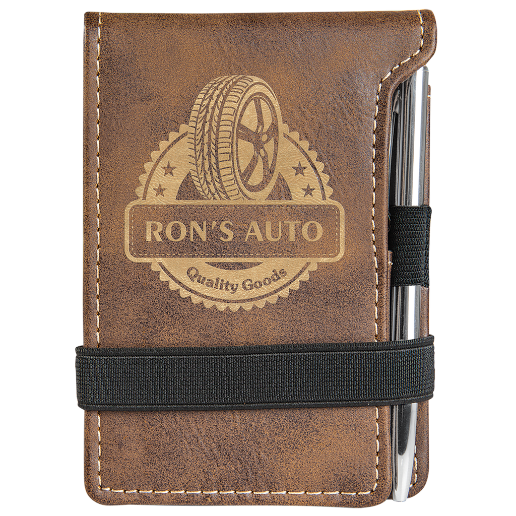 Rustic & Gold Leatherette Mini Notepad with Pen & Paper