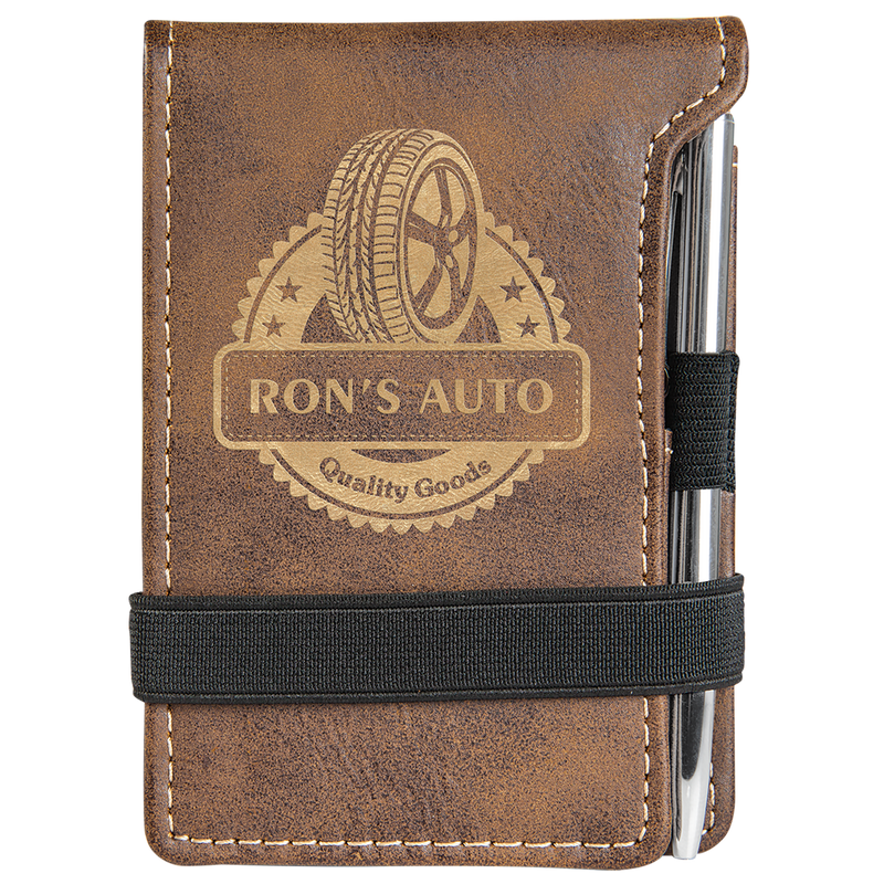 Rustic & Gold Leatherette Mini Notepad with Pen & Paper