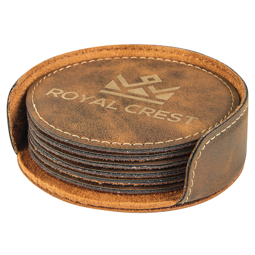Rustic & Gold Leatherette Round 6-Coaster Set