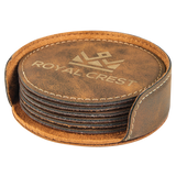 Rustic & Gold Leatherette Round 6-Coaster Set