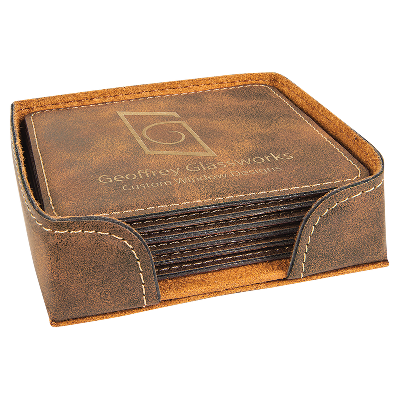 Rustic & Gold Leatherette Square 6-Coaster Set