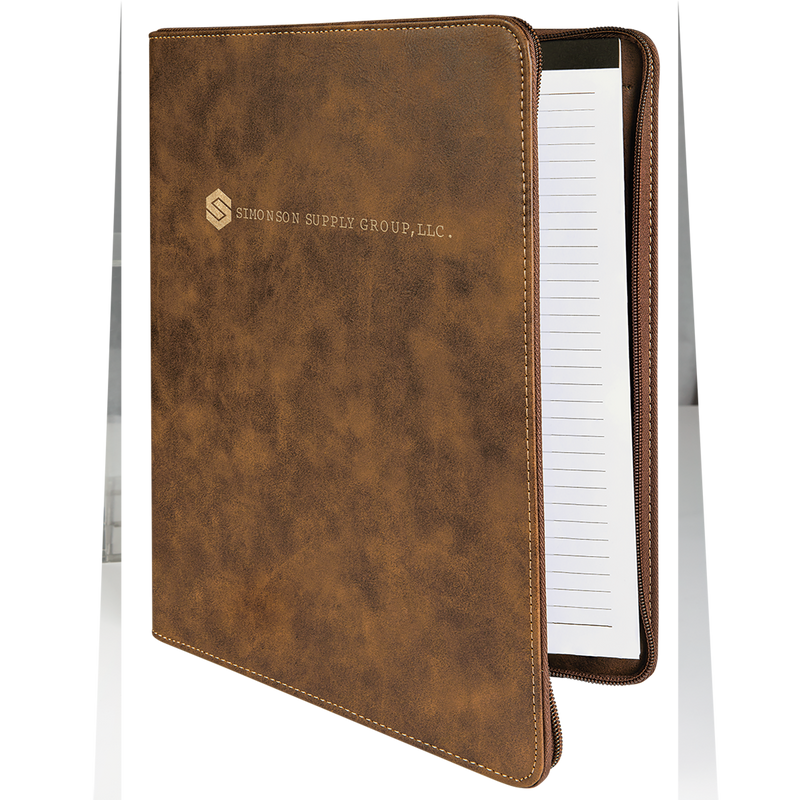 Rustic & Gold Leatherette Portfolio with Zipper & Notepad