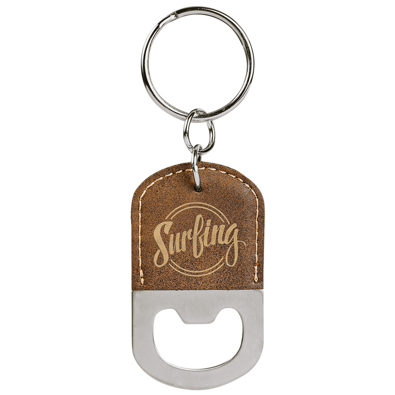 Rustic & Gold Leatherette Oval Bottle Opener Keychain