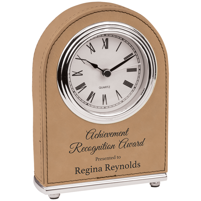Light Brown Leatherette Arch Desk Clock
