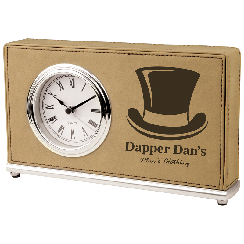 Light Brown Leatherette Horizontal Desk Clock